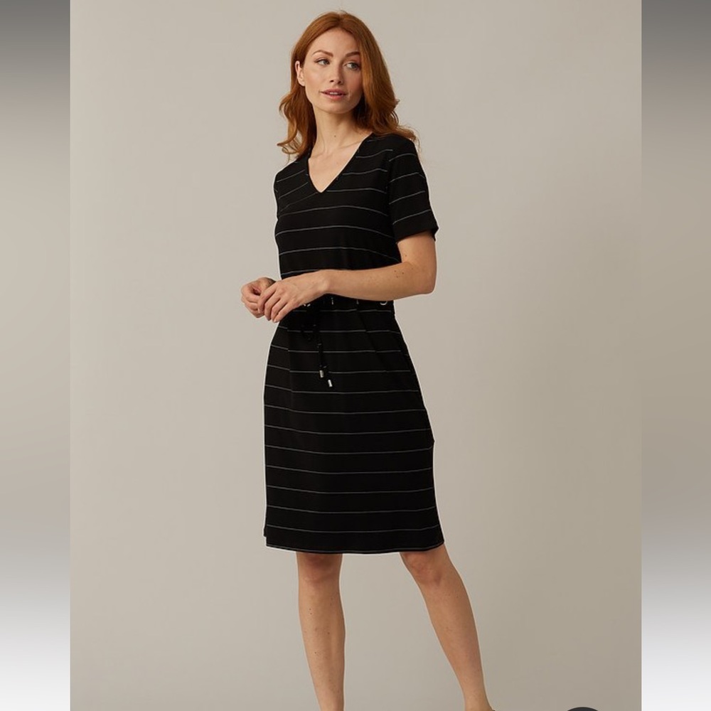 Joseph Ribkoff striped shirt drawstring dress.